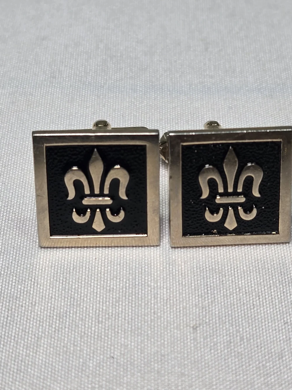 Vintage SWANK Cufflinks 3 pairs Gold Toned Fleur de lis Amber Domed 1960s